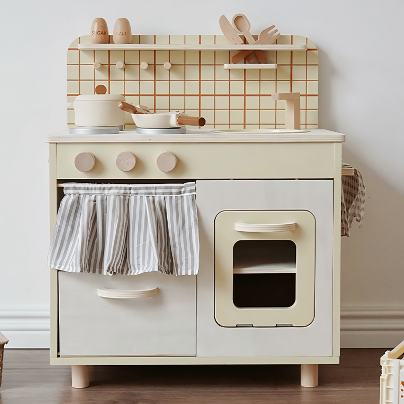 Cream & Natural Wood Play Kitchen