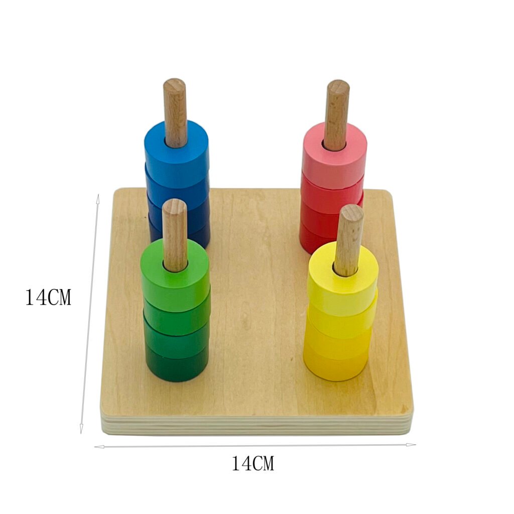 Colored Discs on 3 Colored Dowels