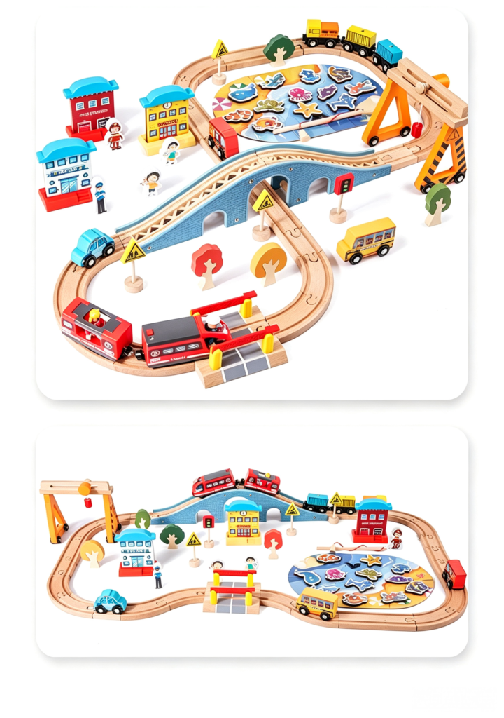 Circuit de train et pêche, 82 pièces